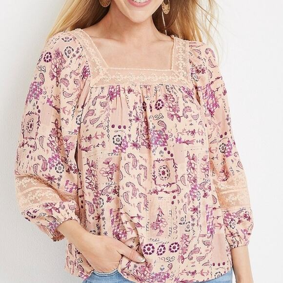 Maurices 2X Top Fall Blouse Boho Plus Size Shirt Peasant Flowy Lace Top Bohemian - Picture 1 of 17